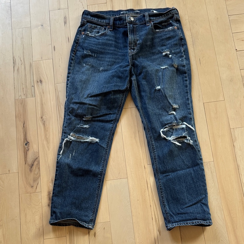 Old Navy Women's Boyfriend Jeans - Dark Blue Distressed